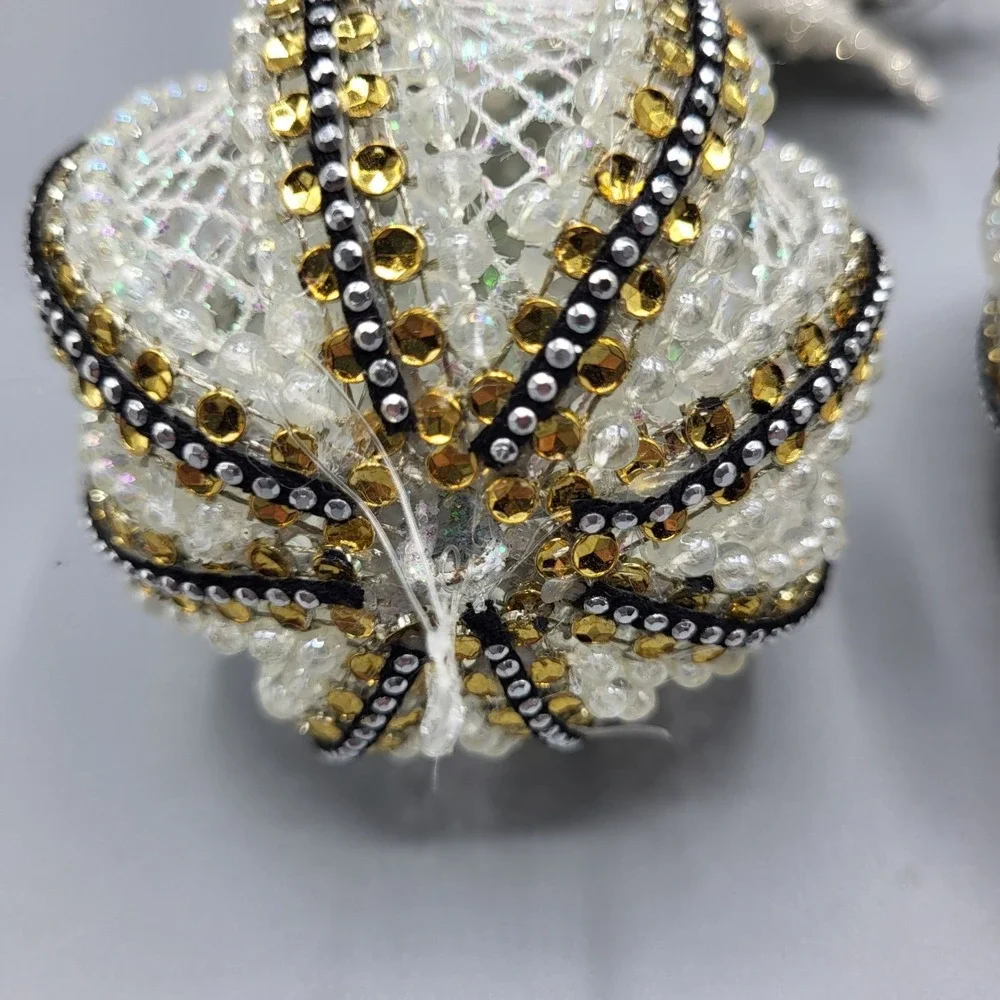 Vintage Beaded Sequin Christmas Ornaments Balls Star Set of 3 MCM Retro Holiday